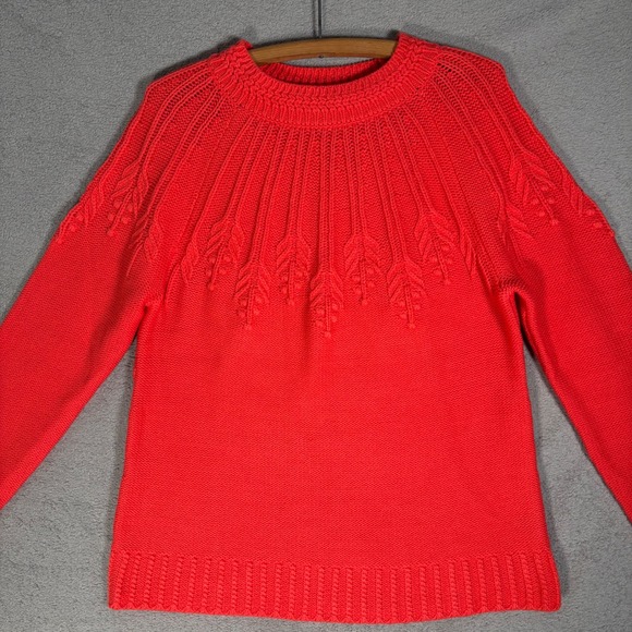 NWT‎ Talbots Women's Coral Red Knit Crew Neck Sweater Leaf Pattern Size L $99 - Picture 5 of 13